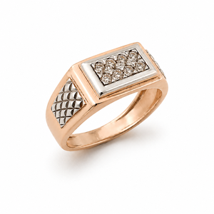 <b>Mens</b> 14KT Rose Gold Rectangular Cluster Cubic Zirconia Signet <b>Ring</b> Textured Side Detail Polished Statement Wedding Party Gift - Product Image 2