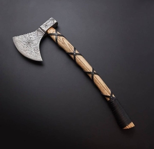 ขวานดามัสกัสเหล็กดัดทำมือเกรดอุตสาหกรรม LEGACY BLADES OEM ด้ามไม้แอช สำหรับกิจกรรมกลางแจ้ง พร้อมการรับประกัน 3 ปี - Product Image 2