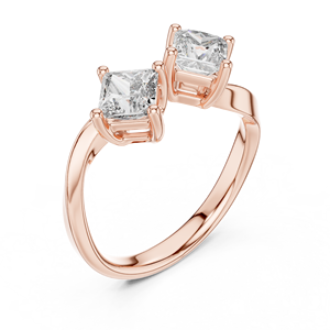 Anillo de compromiso con diamante creado en laboratorio y tallo retorcido, anillo Toi et Moi de oro con doble piedra, anillo de diamante de boda único para mujer - Product Image 3