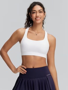Women Keyhole Racerback Sports Bra Scoop <b>Neck</b> <b>Padded</b> Yoga Crop Top Medium Support Tennis Fitness Gym Tank Activewear Blanks - Product Image 1