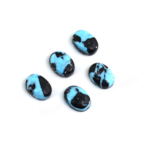 Cabochon de pierre précieuse en vrac, forme ovale 10x14mm, dos plat, poli brillant, lisse, motif camouflage noir Arizona et turquoise bleue, pour la fabrication de bijoux et pendentifs - Product Image 5