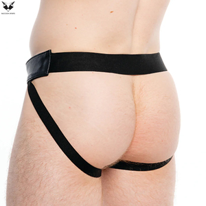 2026 Premium Quality Newest Design Genuine Leather Custom Logo Black Color Zip Front Club Wear Underwear with Snap Button - Product Image 4