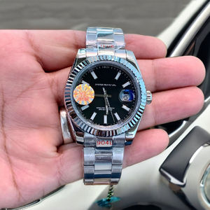 Stainless Steel Mechanical Luxury Hip Hop Vintage <b>Watch</b> <b>Black</b> Dial Luminous Stick Indices Fluted Bezel Modern Coin High Quality - Product Image 2