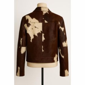 <b>Men's</b> Genuine Hair-On Cowhide Leather <b>Jacket</b> Brown <b>White</b> Cow Pattern - Product Image 3