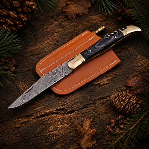 UA Supplies Custom Logo Industrial Grade Damascus Drop Point Folding <b>Knife</b> Black Wood <b>Handle</b> EDC Camping Survival Pocket <b>Knife</b> 1 - Product Image 1