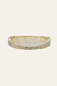 Plateau de service rond en nacre avec motif mosaïque floral en forme de soleil, bord surélevé et poignées latérales pour table à manger et maison - Product Image 5