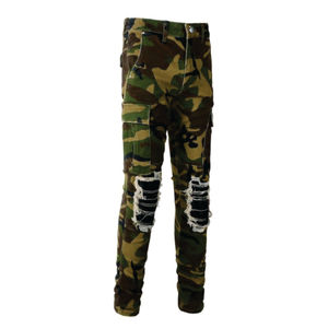 NUEVOS Pantalones de Camuflaje para Hombre, Estilo Hip Hop, Ajustados, Slim Fit, Vaqueros Cargo, Denim Apilado - Product Image 3