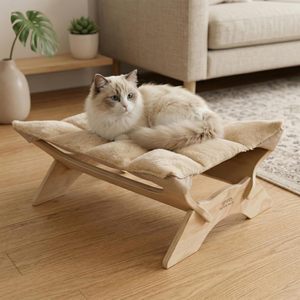 Elevated Cat Bed Hammock, Raised Orthopedic Dog Bed with Dual-Sided Plush & Linen Cushion, Modern Cat Furniture - Product Image 1