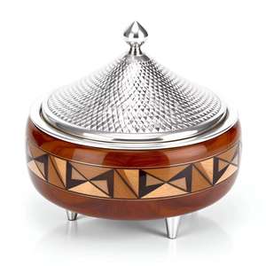 Plat de service de luxe durable en bois et acier inoxydable avec couvercle décoratif, chauffe-plats de buffet, ensemble de service traiteur avec couverts - Product Image 1