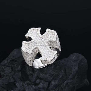 Men's 925 <b>Silver</b> <b>Cross</b> Cocktail <b>Ring</b> With Moissanite Baguette Cut Pave Setting Religious Jewelry Everyday Wear - Product Image 2