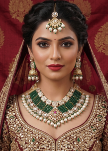 Conjunto de Collar y Pendientes de Perlas Kundan Chapados en Oro, Estilo Tradicional Indio, con Mangtikka, para Bodas, Mujeres y Niñas - Product Image 4