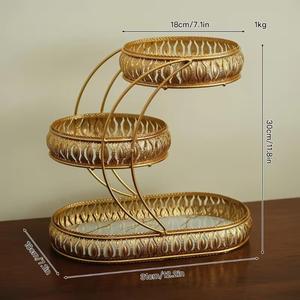 2 Tier Round Decorative Tray With Floral Pattern Art Deco Style Cosmetic Storage Bathroom Organizer 20cm Diameter Luxury Trays - Product Image 3