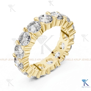 Bague d'éternité en or massif avec diamants de laboratoire ronds à griffes en U, CVD, pour femme, bague de mariage - Product Image 5