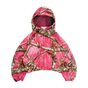 Custom Pink Camo Full Zip Hoodie Unisex Cropped Real Tree Camouflage Fleece Hoody Streetwear High Quality Cotton Zip Sparkling - Product Image 3
