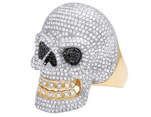 Anillo de Calavera Punk con Diamantes, Chapado en Oro de 18K, Oro Blanco, Corte Brillante Redondo Natural, Certificado GIA, Joyería Unisex para Fiestas - Product Image 2
