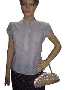 Beaded Half Moon <b>Clutch</b> Pearl Sparkling Evening Party Bag - Product Image 3