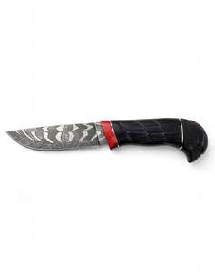 Cuchillo utilitario de acero de Damasco con mango de madera de ébano tallado a mano con cabeza de águila, espaciador de resina carmesí, personalizable OEM para exteriores - Product Image 5
