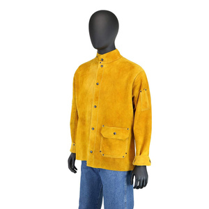 Nouvelle conception de veste en cuir de vachette résistante à la chaleur, cousue avec du fil d'aramide, veste de soudage en jaune doré, équipement de soudage - Product Image 6