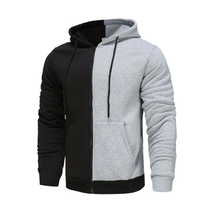 Sweat à capuche zippé intégral pour homme, coupe ample, printemps, bicolore, avec empiècements contrastants, style streetwear, personnalisable par broderie et impression, vente en gros B2B - Product Image 1