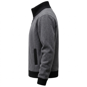 Cardigan zippé intégral en molleton tricoté pour homme, col roulé, en tissu technique, hiver, anti-plis, respirant, uni, style professionnel - Product Image 1