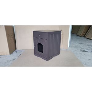 Casetta per animali domestici in legno marrone con lettiera per gatti, contenitore con cassetto, tavolino laterale, cuccia per animali domestici da interno, comodino per gatti - Product Image 3