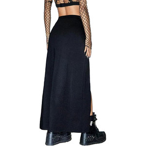 Black Punk Gothic Maxi <b>Skirts</b> with Double Buckle <b>Split</b> for Women Long Goth High Waist Club Party Slit <b>Skirt</b> - Product Image 2