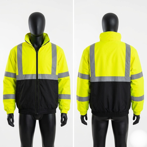 Hi Vis Reflective Work Jacket 320 GSM Polyester Cotton Black <b>Yellow</b> Panel Safety Coat Custom Embroidery Print - Product Image 2