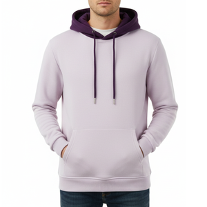 Sudadera con capucha para hombre al por mayor, estilo streetwear, en bloques de color lavanda y morado oscuro, fabricación OEM personalizada - Product Image 1