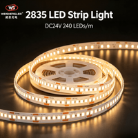 Bande lumineuse LED flexible décorative à haute densité, 10 mm, cuivre, SMD 2835, 24 V, 240 LED/m, CRI90, blanc chaud, IP20, découpable