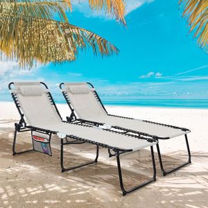 Adjustable <b>Backrest</b> and Footrest Foldable Recline Lounge Chair for Beach Use - Product Image 3