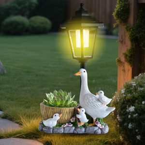 Lampes solaires de jardin d'extérieur en résine, pot de fleurs en forme de canard avec lampe décorative, statue d'animal étanche pour cour, patio, aménagement paysager - Product Image 3