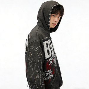 เสื้อฮู้ดดี้ผู้ชาย ผ้าฝ้าย 100% ทรงปกติ สไตล์ลำลองทันสมัย แบบสวม มีซิป ดีไซน์สีดำแดงตัดกัน  โลโก้สั่งทำ ผ้าเฟรนช์เทอร์รี่ 380 กรัม - Product Image 5