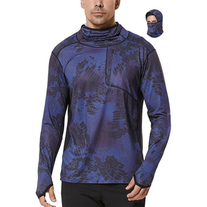 Camisa Deportiva de Manga Larga para Hombre, Cuello Alto, Transpirable, Estampado de Camuflaje Azul, Secado Rápido, Informal, para Pesca, Verano - Product Image 1