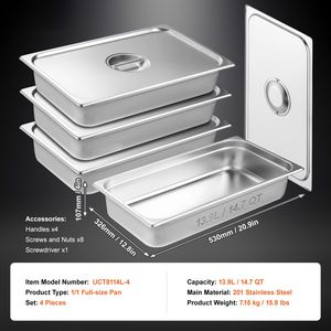 Set di 4 Vaschette per Buffet Professionali da 4 Pollici di Profondità, in Acciaio Inox Spesso 0,8mm con Coperchio Anti-Accoppiamento per Hotel e Ristoranti - Product Image 4