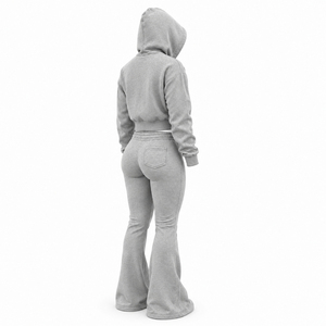 Factory Price Unisex Flare <b>Tracksuit</b> Trendy <b>Y2K</b> Cropped Zip Hoodie Flare Leg Pants Set Eco-Friendly 100% Cotton Wholesale - Product Image 5