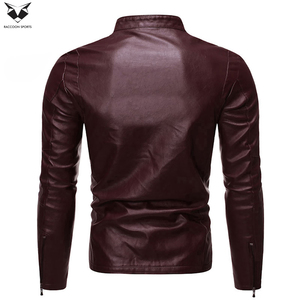 2026 <b>Men</b>’s Classic Stand Collar Maroon Color New Arrival Hand Made Comfortable <b>Thin</b> Genuine Leather Zipper <b>Men's</b> <b>Jackets</b> - Product Image 2