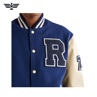 Veste d'hiver réversible en toile pour homme, bleu marine, avec blocs de couleur, col montant, boutons, style baseball, personnalisable