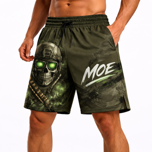 Pantalones Cortos Deportivos de Malla con Diseño Gráfico Personalizado para Hombre, con Estampado de Calavera y Logotipo MOE, de Secado Rápido, para Gimnasio y Fitness, al por Mayor, OEM - Product Image 2