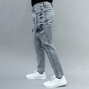 Gex Men Mid Rise Streachable Light Grey Cargo Jeans pour hommes - Product Image 5