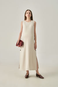 Vestidos Casuales Elegantes y Minimalistas de Verano, Midi, Transpirables, con Botones, Lisos, de Poliéster, sin Mangas, con Abertura Lateral, de Spandex - Product Image 2