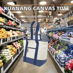 Sacs fourre-tout en toile de coton 100% réutilisables avec logo personnalisé et fermeture à glissière pour femmes, pour le shopping - Product Image 2