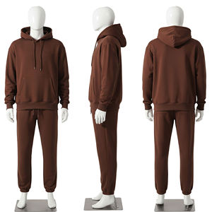 High Quality Custom Logo Plus Size Casual Two Piece Suits Solid Color Plain 100% Cotton <b>Pullover</b> Hoodie <b>Men's</b> Sweat Suit Sets - Product Image 4