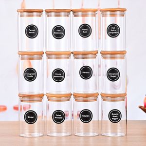 ขวดโหลไม้ไผ่ใส่เครื่องเทศชุด12ชิ้น, ขวดแก้วสำหรับใส่ชากาแฟลูกอมเกลือพริกไทยขวดอเนกประสงค์สำหรับใส่ของในครัว - Product Image 6