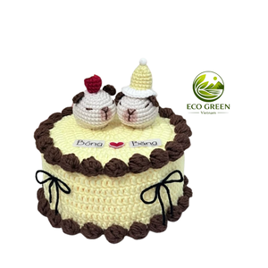 Crochet <b>dessert</b> cake storage <b>box</b> adorable fruit details soft texture ideal for kids play set and decorative organizer - Product Image 1