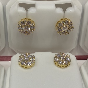 Gold 925 Sterling <b>Silver</b> Women Men Iced Flower Cluster Hip Hop Brilliant Cut Moissanite Channel <b>Set</b> IGI Certified <b>Stud</b> <b>Earrings</b> - Product Image 4