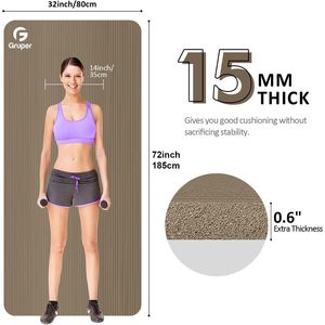 Tappetino Yoga NBR Extra Spesso 185cm X 80cm/61cm X 15mm/10mm Antiscivolo e Antistrappo per Esercizi - Product Image 3