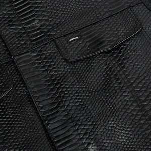 <b>Black</b> Python Embossed Biker Style Men Genuine Cowhide Leather <b>Vest</b> Zipper Closure Sample & Customization Service Available - Product Image 3
