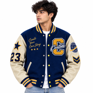 Veste de baseball bleue personnalisée pour homme avec lettre C et étoiles brodées, style preppy, pour l'automne - Product Image 2
