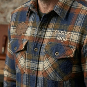 Wholesale Men Plaid <b>Flannel</b> Shirt <b>Jacket</b> Turn-down Collar Button Closure Workwear Style Patch Design Autumn Wear <b>Flannel</b> <b>jackets</b> - Product Image 4