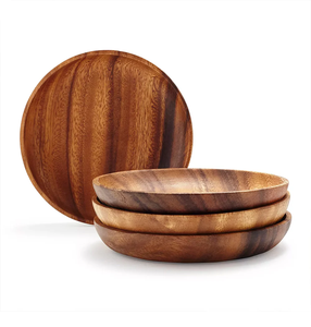 Plato de Madera de Acacia Apto para Lavavajillas, Plato de Madera Grueso Personalizado para Servir Alimentos, Plato de Madera Reutilizable para Vajilla - Product Image 1